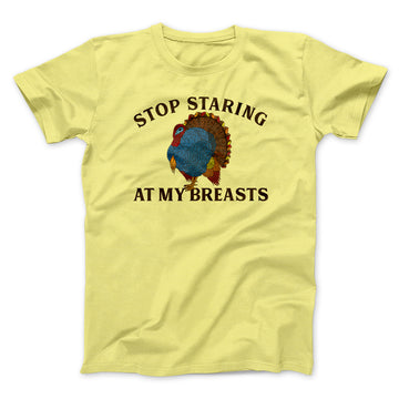 Stop Staring At My Breasts Men's T Shirt - Crazy Dog T-Shirts