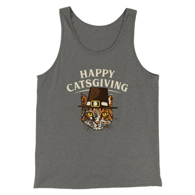 Happy Catsgiving Funny Thanksgiving Men/Unisex Tank Top Grey TriBlend | Funny Shirt from Famous In Real Life