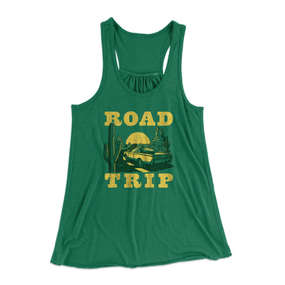 Road Trip Women's Flowey Racerback Tank Top Kelly Green | Funny Shirt from Famous In Real Life