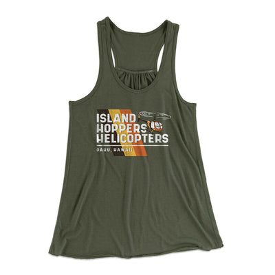 Island Hoppers Helicopters Women's Flowey Racerback Tank Top Military Green | Funny Shirt from Famous In Real Life