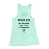 Rule 76 - No Excuses Women's Flowey Racerback Tank Top Mint | Funny Shirt from Famous In Real Life