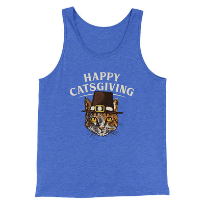 Happy Catsgiving Funny Thanksgiving Men/Unisex Tank Top True Royal TriBlend | Funny Shirt from Famous In Real Life